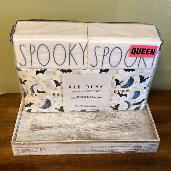 Rae Dunn Bedding Rae Dunn Spooky Queen Sheet Set With Bats Stars And Moons Poshmark